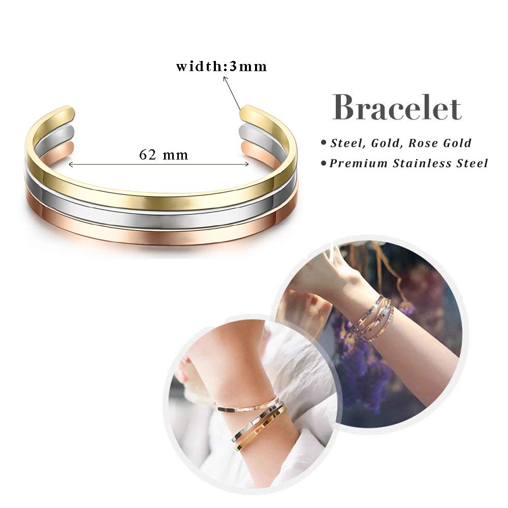 GAGAFEEL Cuff Bracelet Custom Engraved Message Date DIY Unisex Open Bangle Christmas Personalized Gift (Steel)