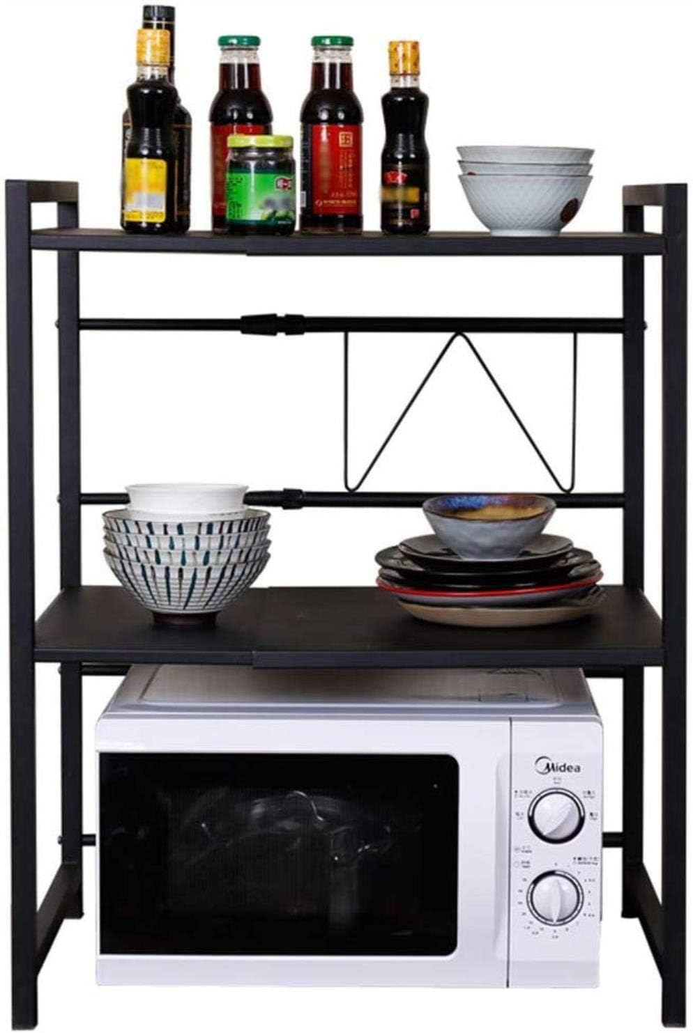 HSF Black Stainless Steel Microwave Kitchen Shelf Cart Oven Thick Rack