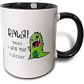 3dRose Rawr means I love you in dinosaur 11oz Two-Tone Black Mug
