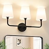 MOKATNG Bathroom Light Fixtures, 3-Light Matte Black Vanity Lights, Bathroom Lighting Fixtures Over Mirror with Flared White 