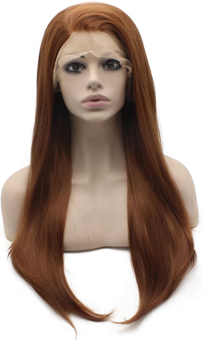 Long Straight Auburn Natural Lace Front Synthetic Hair Wig