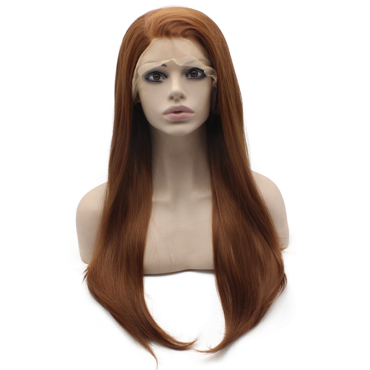 Long Straight Auburn Natural Lace Front Synthetic Hair Wig