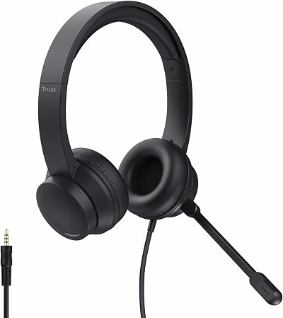 Trust Roha II Lightweight On-Ear Headset with Mic, 3.5mm, 1.8m Cable