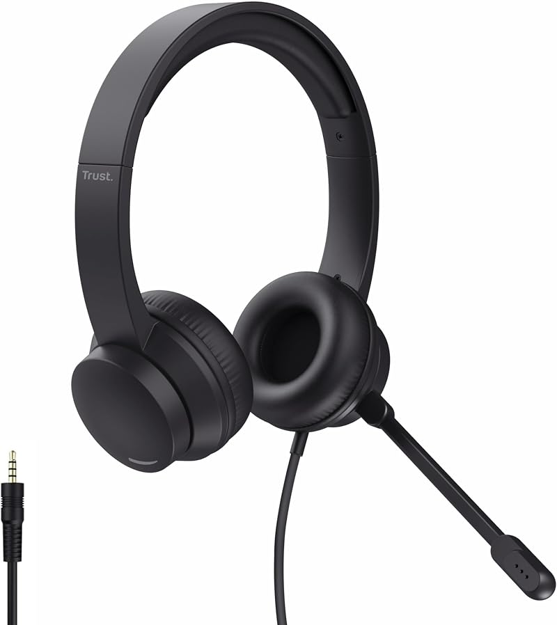 Trust Roha II Lightweight On-Ear Headset with Mic, 3.5mm, 1.8m Cable