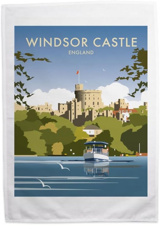 Dave Thompson Windsor Castle England' Print Tea Towel, 70 cm Length x 46 cm Width, Cotton, Multi-Colour, 70 x 46 x 1 cm