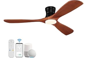 Hoenofly Smart 52” Wood Flush Mount Ceiling Fans with Lights Remote,Quiet DC Motor,Outdoor Indoor Low Profile Ceiling Fan,Voice Contorl with WIFI Alexa App Control,Modern fan for Bedroom Patio