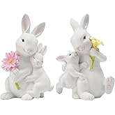 Braxio Easter Bunny Family Figurine Decoration - Bunny Collectible Figurines for Easter Decoration/Spring/Wedding Set of 2