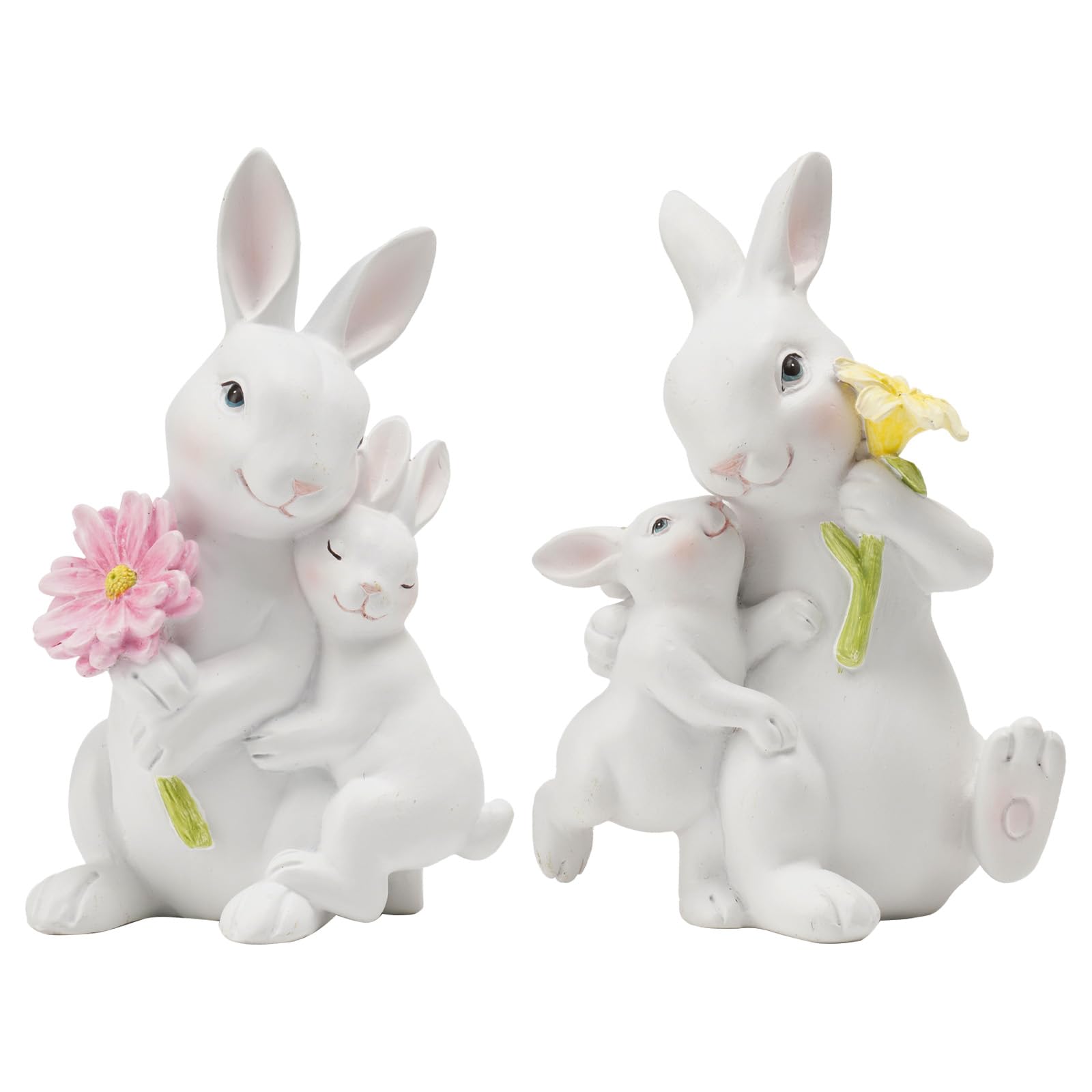 Braxio Easter Bunny Family Figurine Decoration - Bunny Collectible Figurines for Easter Decoration/Spring/Wedding Set of 2