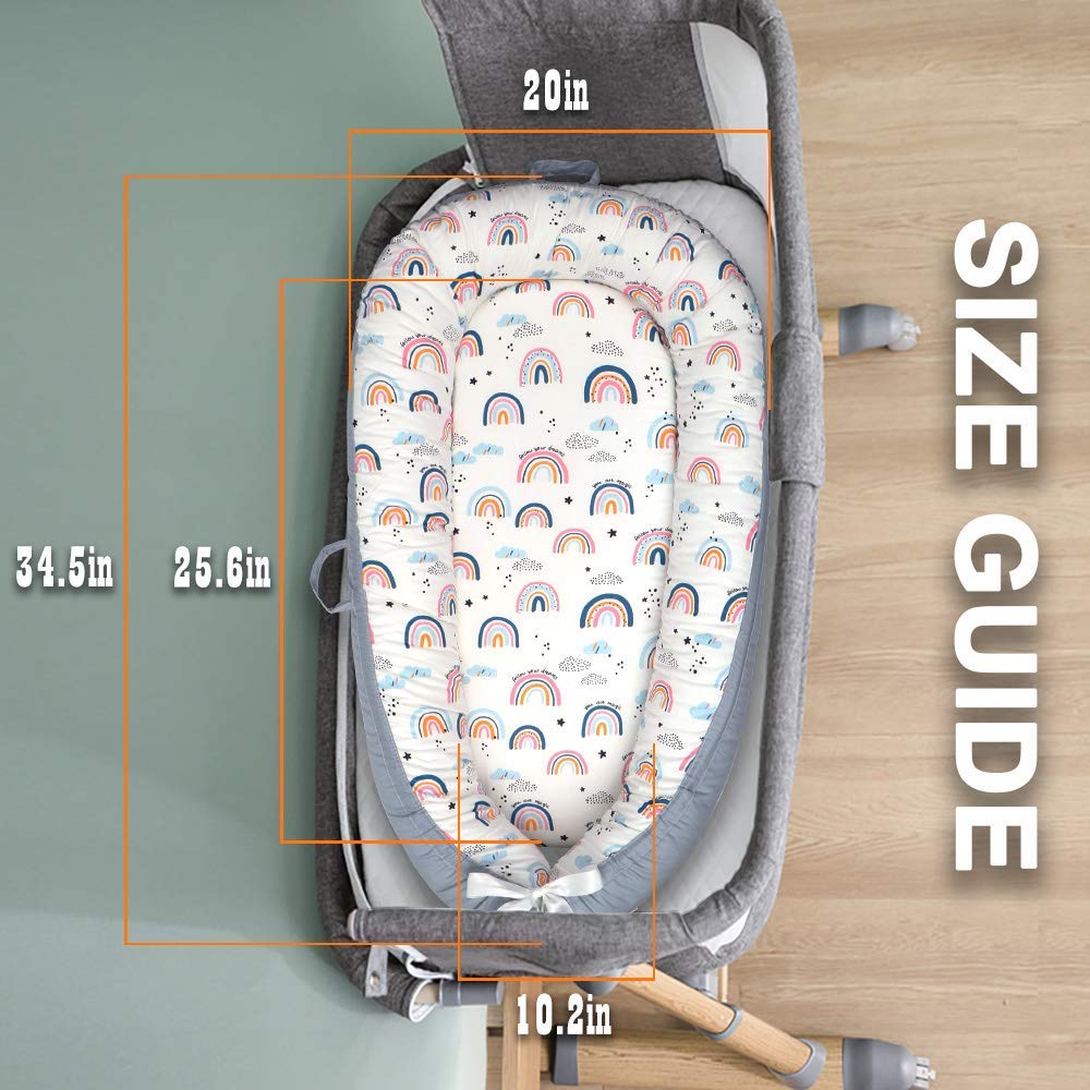 Cosy Nation Baby Lounger, Baby Nest for Co Sleeping Portable Newborn Lounger, 100% Soft Breathable Cotton, Partner for Crib & Bassinet, Perfect for Traveling and Napping, Baby Shower Gift (Rainbow): Baby