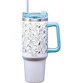 Spoontiques Etched Peanuts Stainless Steel Travel Mug, 40oz - Double Wall Insulation, Sturdy Handle, Sliding Lock Travel Lid - Snoopy