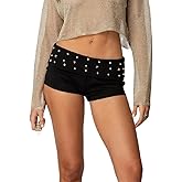 Fernvia Women Low Waist Studded Fold Over Shorts Rivet Shorts Slim Fit Boxer Short Rave Mini Bottoms
