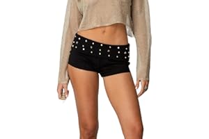 Fernvia Women Low Waist Studded Fold Over Shorts Rivet Shorts Slim Fit Boxer Short Rave Mini Bottoms