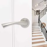 Probrico Brushed Nickel Door Lever Handle Set on Rose Internal Wood Interior view 4