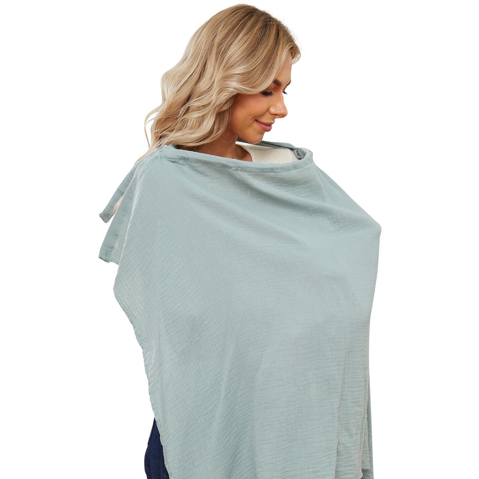 Photo 1 of PPOGOO Muslin Nursing Cover for Baby Breastfeeding, Breathable Privacy Nursing Covers for Mom 100% Cotton Breastfeeding Cover with Rigid Hoop for Mother Nursing Apron (Light Green)