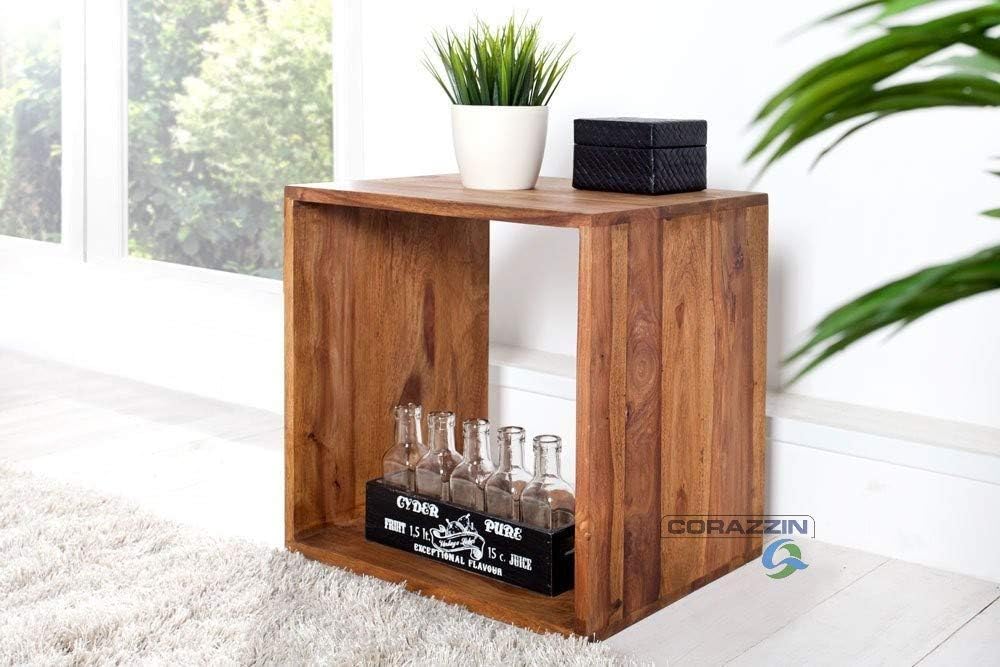 Corazzin Wood Sheesham Wood Bedside Table for Bedroom | Nesting Table | Cube Shape |Honey Finish