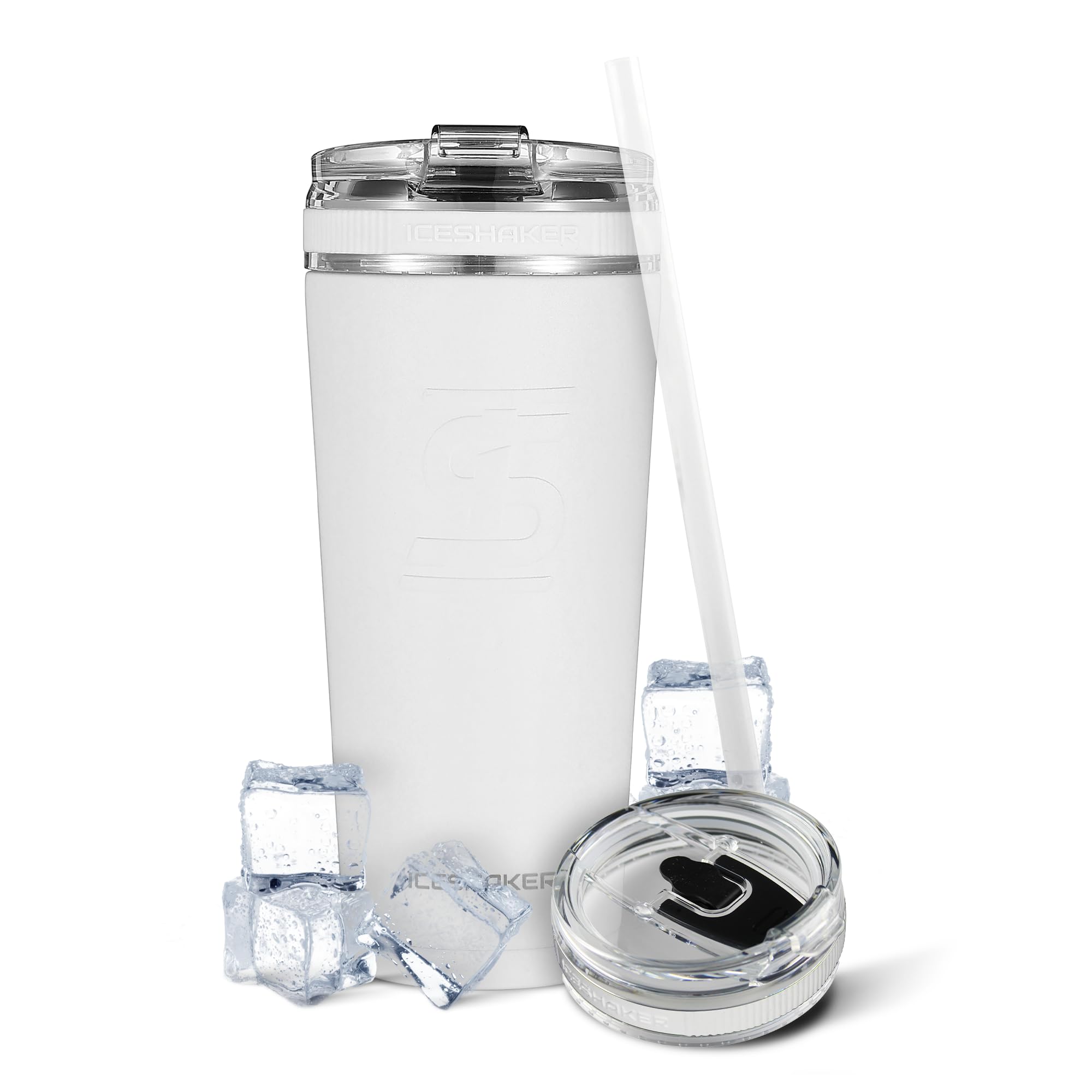 Ice Shaker Insulated Stainless Steel Tumbler | 20 oz, White | 30+ Hours Cold & 12+ Hours Hot | Removable Straw and Drink Spout | Odor-Free Tumbler Cup Water, Coffee, Tea, Smoothies, Cocktails