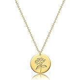 MEVECCO Birth Flower Necklace 18k Gold Custom Floral Pendant Necklaces Dainty Birth Month Flower Disc Hand Stamped Necklace Personalized Jewelry Birthday Gift