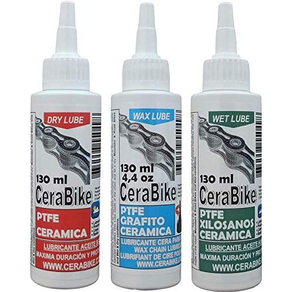 Cerabike Pack of Lubricants for Bike Chains - Waxlube, Drylube and Wetlube - 3 x 130ml-
