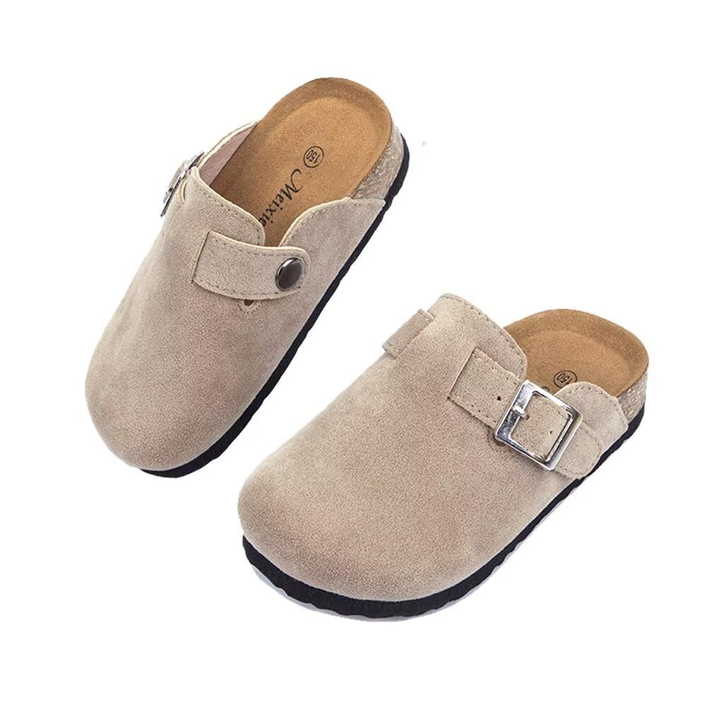 Photo 1 of Kids Clogs for Girls Boys Cute Slip-on Slippers Classic Sued e Cor k Footbed Sandals Potato Shoes, Apricot / 6.5-7 Toddler