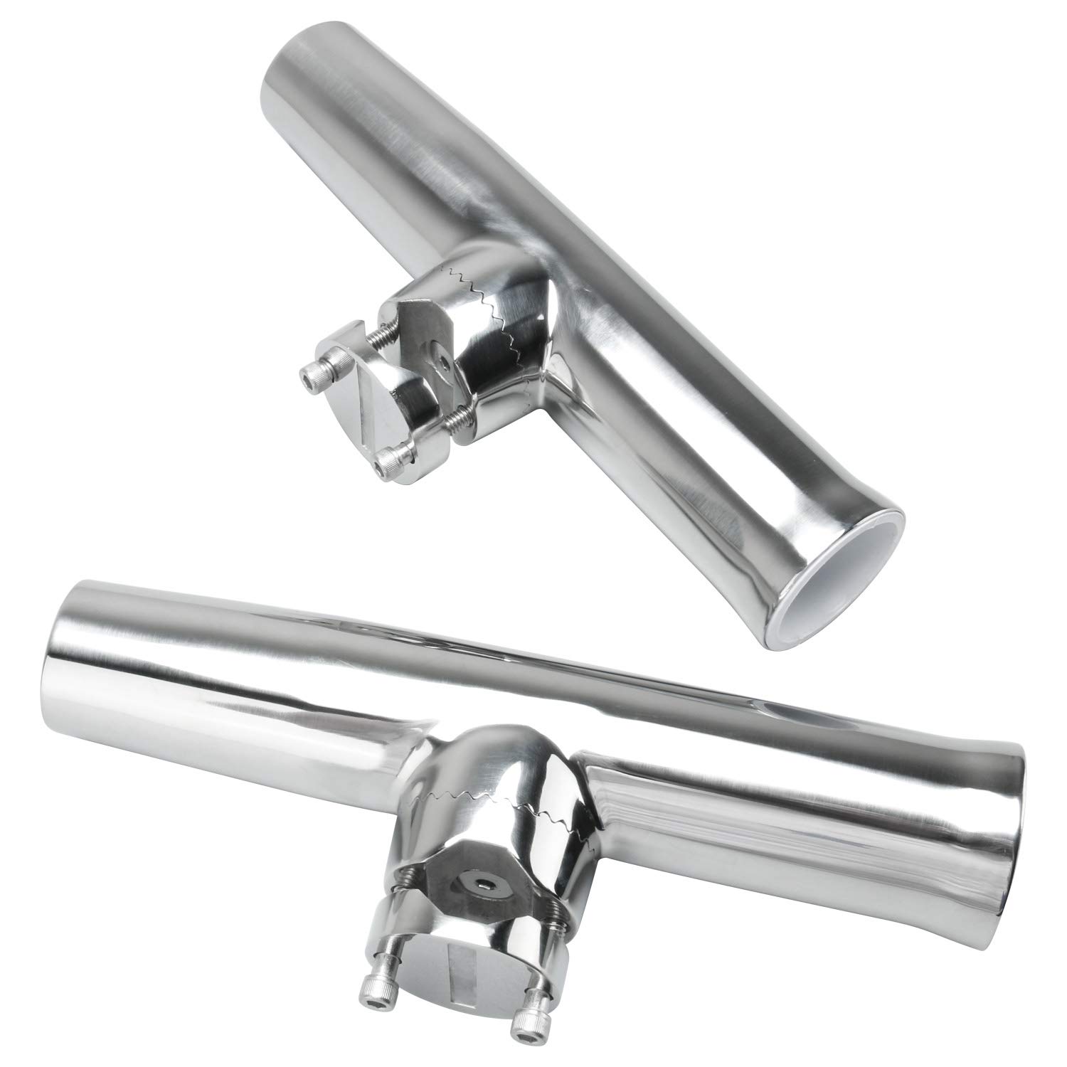 FreeTec 2pcs Stainless Tournament Style Clamp on Fishing Rod Holder for Rails Rail Mount Rod Holder (1inch to 1-1/4inch)