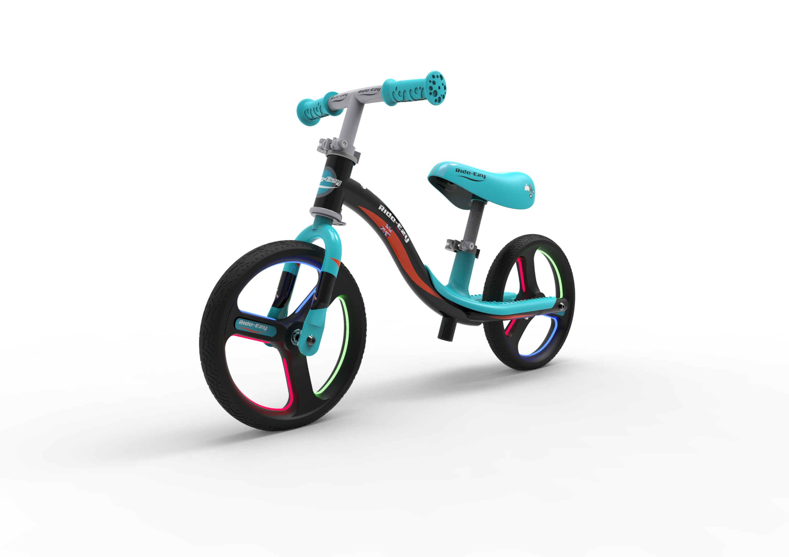 Ride-ezy Go Balance Bike - Glo Black/Celeste Green | 2.75kg Lightweight 10" Wheel Trainer for Kids | Learn Balance & Steering | Integral Footrest | Adjustable Handlebar | Puncture-Proof LED Wheels