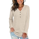 Aodemo Women's Fall Long Sleeve Tunic Tops V Neck Henley Shirts Loose Fit Blouses Winter Sweaters