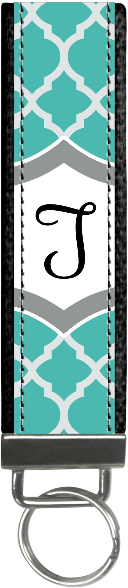 Snaptotes Teal Moroccan Design Monogram Wristlet Keyfob Keychain