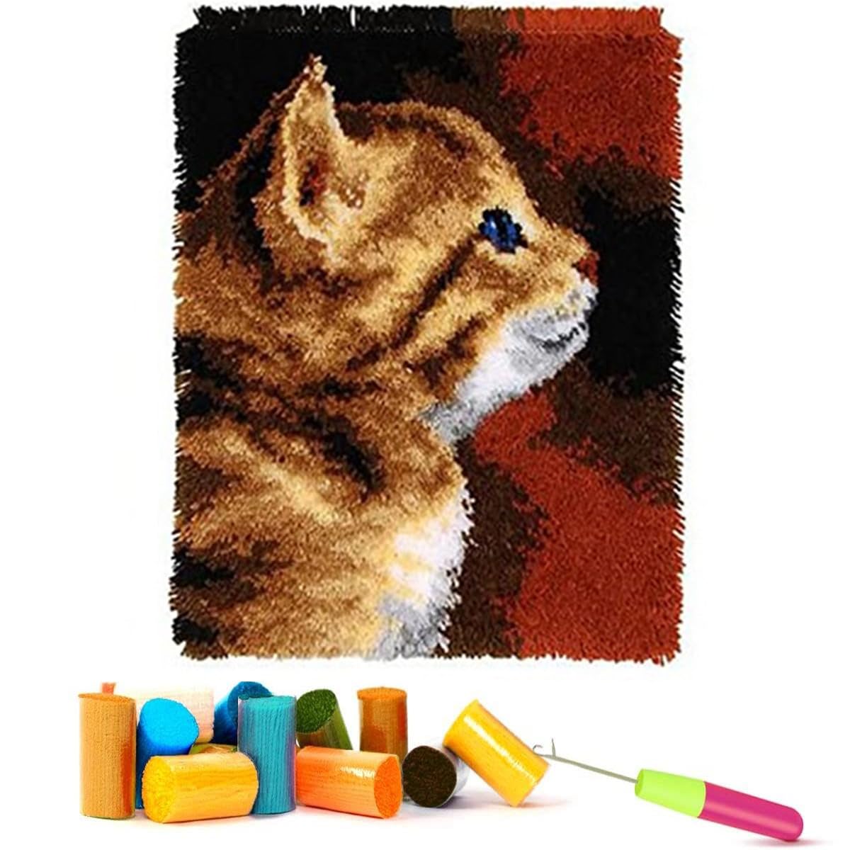 EMISTEM Latch Hook Kits for Adults - DIY Latch Hook Rug Kits, Crochet Kit for Beginners, Rug Making Kits with Printed Canvas, Gift Packaging. (Cute Cats,16x21 inch) — image 1