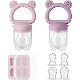 2 Pack Silicone Baby Fruit Feeder with Mini Freezer Tray, Breastmilk Popsicle Molds for Infant Teething Relief, Baby Teethers, Fresh Food Feeder for Safe Infant Self Feeding - Purple