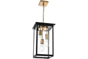 TODOLUZ Outdoor Pendant Light Fixtures, 3-Lights Exterior Hanging Lantern, Black Large Outdoor Hanging Porch Light with Clear Glass Shade