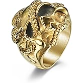 JESMING Serpentine Skull Ring Stainless Steel Punk Ring Biker Cocktail Party Ring Gold Silver Rings for Men