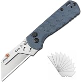 CJRB Boxer Folding Utility Knife, 10PCS Razor Blades, Quick Change Blade | G10 Handle, Button Lock, 2.3'' Steel Blade, Pocket Clip, EDC Box Cutter for Home Office Factory, J1967 Blue