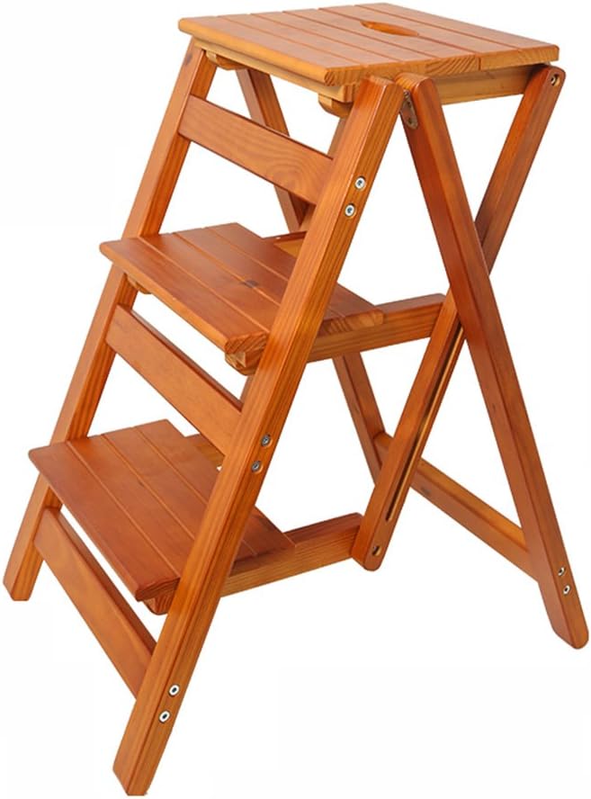DY Foldable Step Stool Ladder Stool Solid Wood Multifunction Non-slip Thick Plate Fashion Simple, 2, 3 Step Ladder (Color : A, Size : 3 steps)