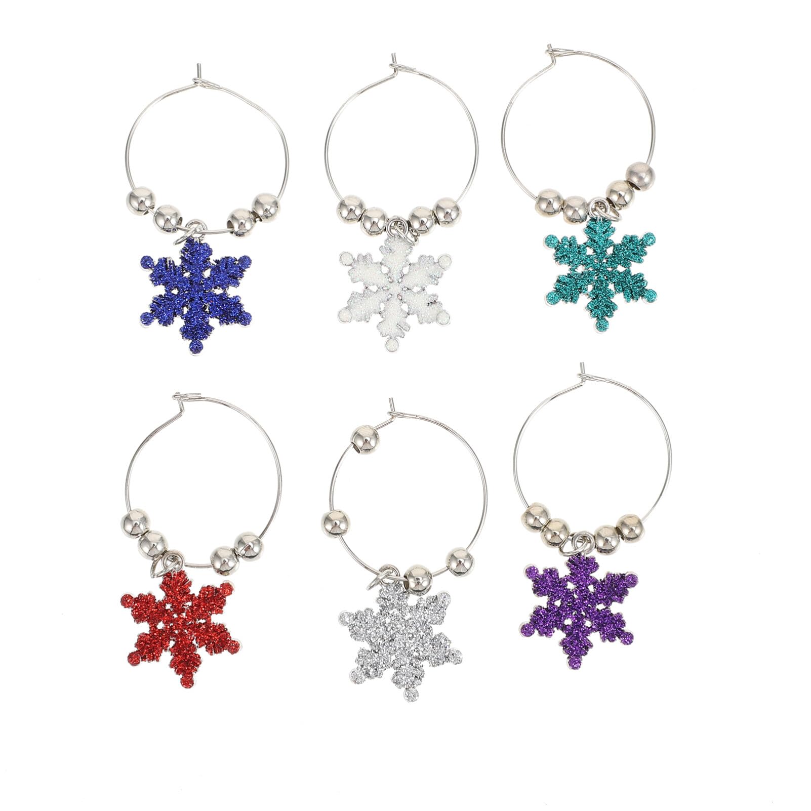 Luxshiny 6pcs Christmas Wine Goblet Drink Markers: Wine Glass Charms Tags Snowflake Drink Recognizer Identifier for Xmas Holiday Wedding Party