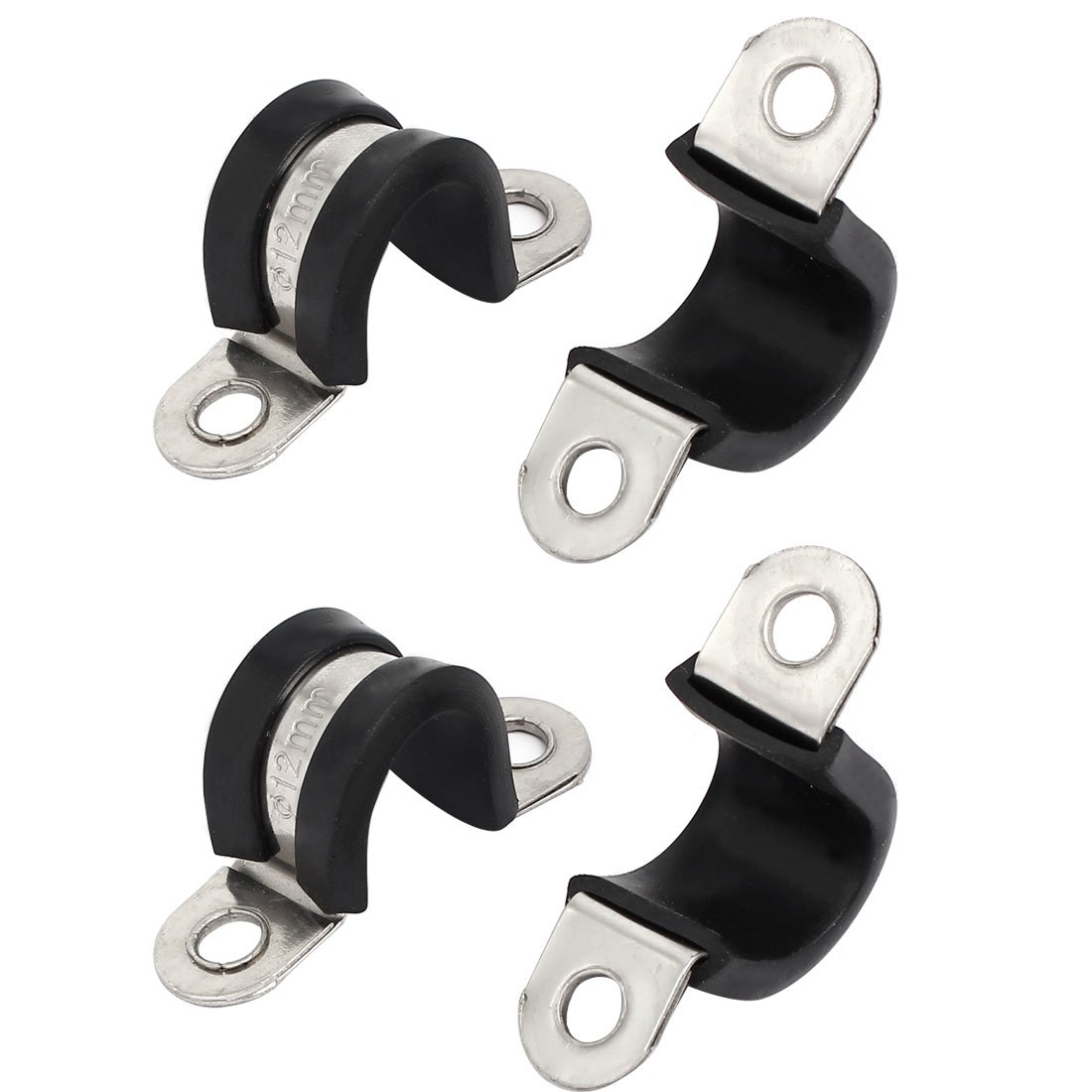 Sourcingmap 12mm Dia Rubber Lined U Shaped 304 Stainless Steel Pipe Clip Hose Clamp 4pcs