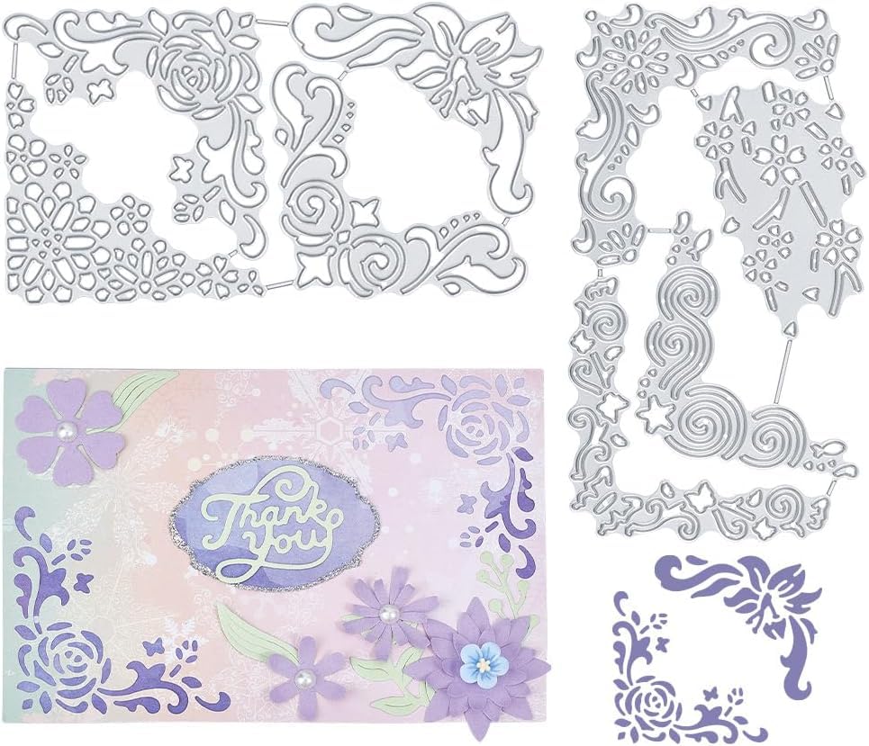 INFUNLY Corner Lace Die Cuts Hollow Flower Background Die Stencil Metal Embossing Stencil for Card Making DIY Scrapbooking Paper Photo Album Decor โ image 1