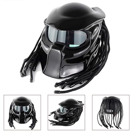 BQT Full Face Motocross-Helm, Predator gefranst Zöpfe mit leichtem Motorradhelm, Vier Jahreszeiten Herren und Damen Kohlefase
