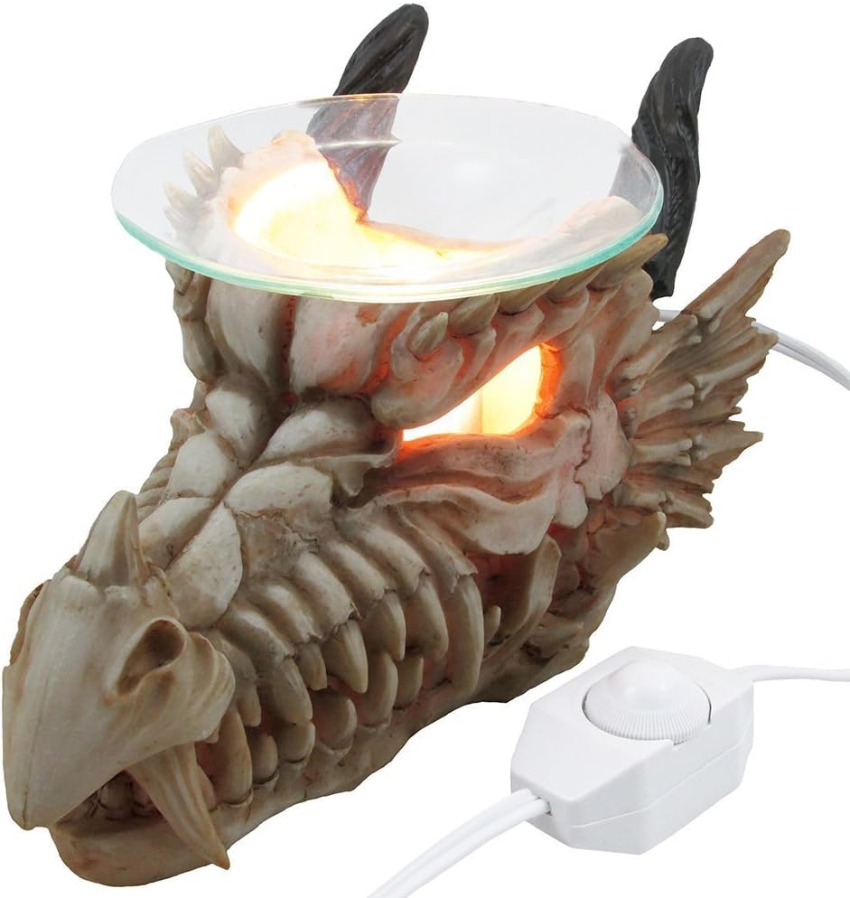Oil Lamps & Accessories - Decorative Snarling Magical Dragon Skull Electric Oil Warmer or Tart Burner for Aromatherapy Essential Scented Oils in Mythical and Medieval Home Decor Lights Halloween Decorations & Gothic Gifts