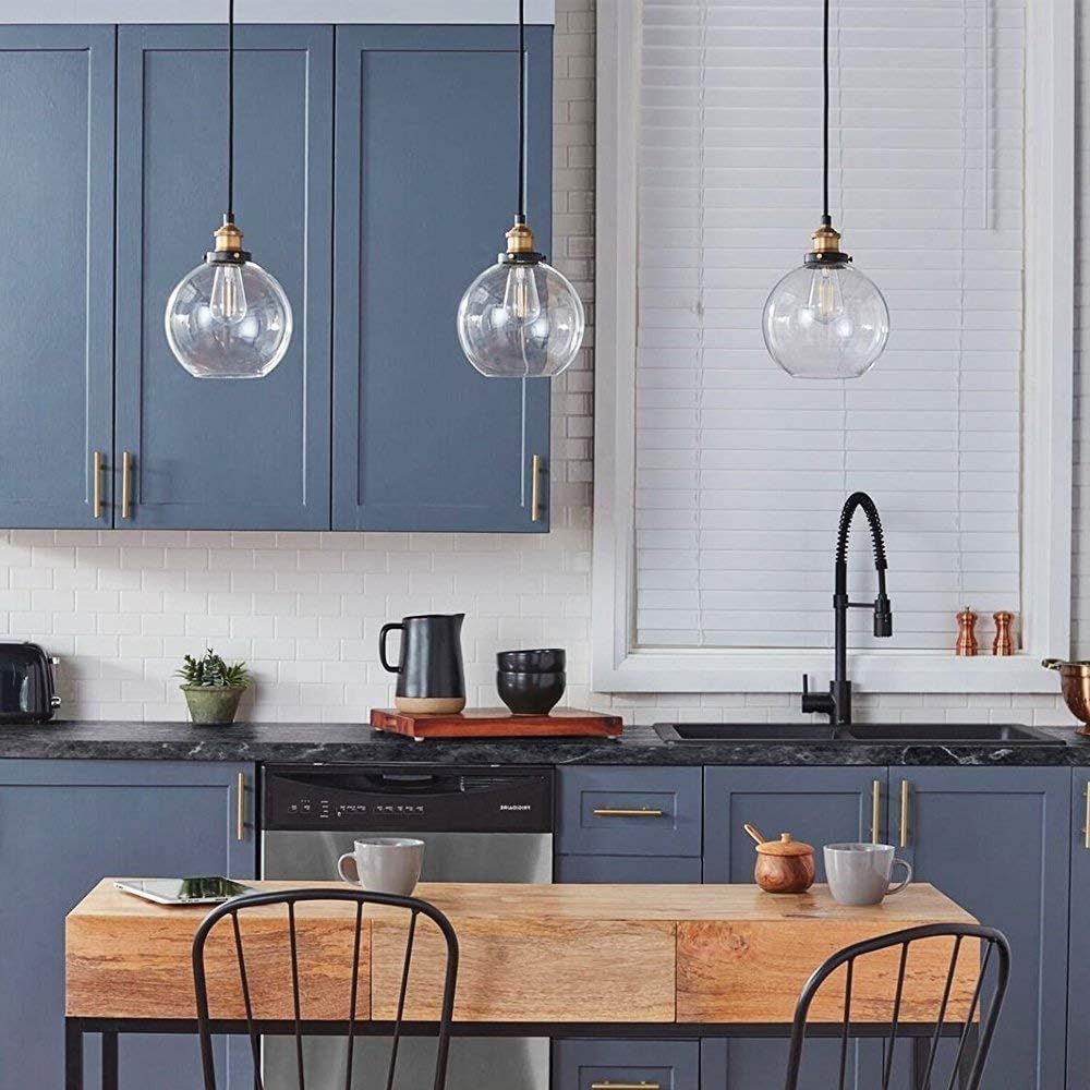 Frideko Vintage Ball Glass Ceiling Pendant Light -7.8 inch Industrial Style Globe Glass Lampshade Hanging Fixture Lighting with Adjustable Cord Length for Kitchen Island Dining Room(20cm) - - 
