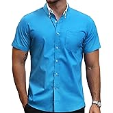 TUNEVUSE Mens Short Sleeve Dress Shirt Solid Casual Button Down Shirts Tops with Pocket for Summer Business Wedding