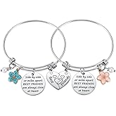 Aesnefe Friendship Bracelet Set of 2 for Best Friends, Best Friend Jewelry for 2 Teen Bestie, Long Distance Bff Matching Heart Bangle for Valentines Day Birthday Christmas