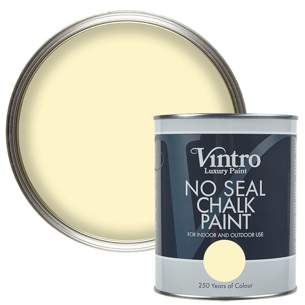 Vintro | No Seal Chalk Paint | Pale Yellow | Interior & Exterior Use | Furniture | Walls | Wood | Metal | 1 Litre (Isabella) Pale Yellow