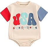 BemeyourBBs Baby Boy Girl 4th of July Outfit USA Short Sleeve Bubble Romper Jumpsuit Newborn Fourth of July Summer Clothes