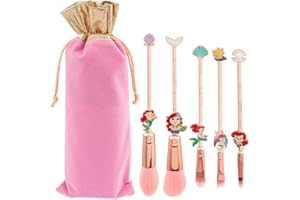 Mermaid Princess Makeup Brushes, Coshine 5pcs Mermaid Anime Metal Makeup Brush Set, Pink Cute Cosmetic Brush