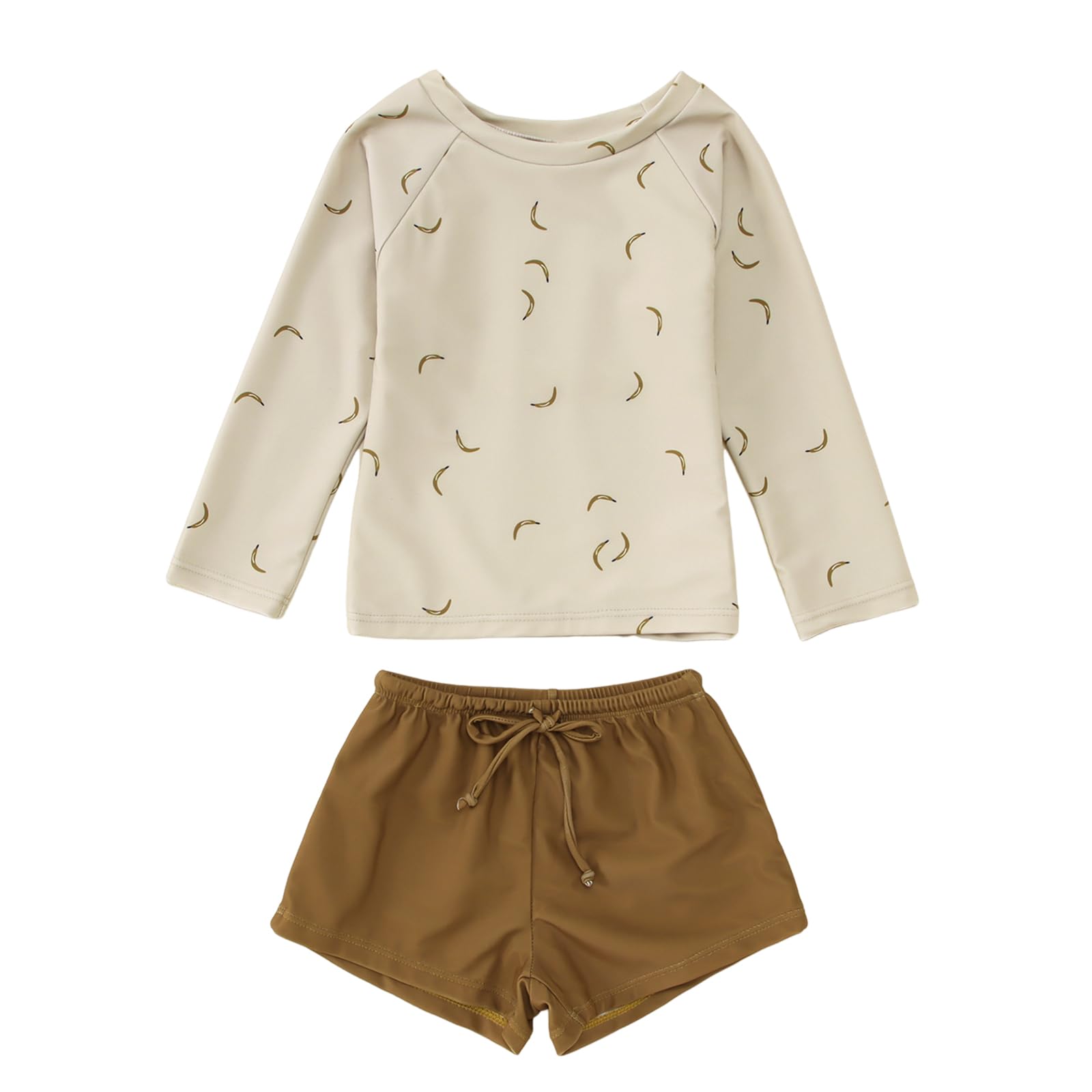 Photo 1 of MODNTOGA Baby Boy Girl Swimwear 2Pcs Long Sleeve Swim Bathing Suit Set Toddler Kids Funny Sun Graphic Swimsuits Beach Wear (Khaki, 1-2 Years)