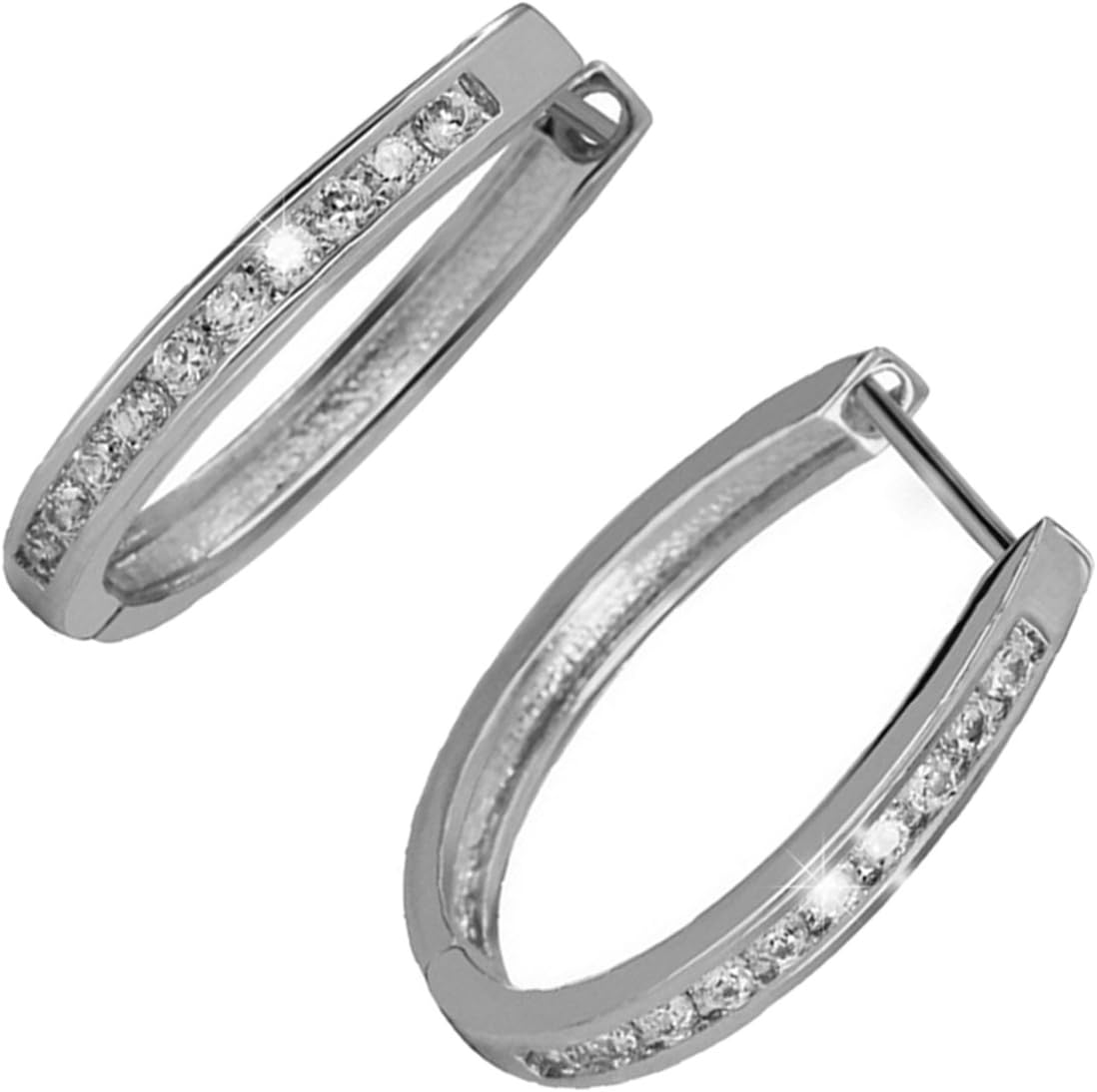 GWG Jewellery Women Earrings Gift Precious Metal Plated Graced with Brilliant White Stones Hinged Hoop Huggy Earrings for Women
