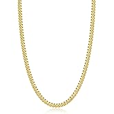 Eterjew 3.5mm 4mm 5mm 14k Gold Plated S925 Sterling Silver Chain Necklace for Men Women, Mens Diamond Cut Cuban Chain, Sturdy & Shiny & Not Easy to Fade & Comfortable 16 18 20 22 24 26 Inch