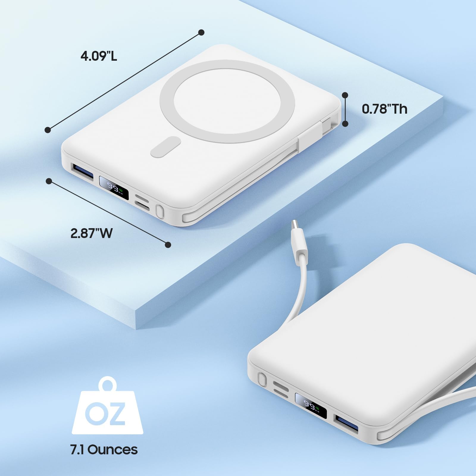 Yiisonger for Magsafe Battery Pack - 10000mAh Portable Charger for Mag-Safe 22.5W PD Fast Charging with Built-in Cables LED Display, Magnetic Power Bank for iPhone 16/15/14/13/12/Pro/Mini/Pro Max