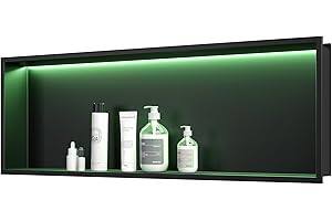 Qeke Stainless Steel Shower Niche 36" X 12", No Tile Needed Wall Niche with RGB Led Light, Recessed Niche Shower for Bathroom Storage Over Mount Installation, Matte Black