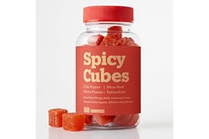 FTKV Spicy Cubes Hot Peach Gummies, Intimacy Support Formula with Chili Pepper, Muira Puama, Maca Root & Epimedium, for Calmness, Balance & Connection, Vegan Peach Flavor, 60 Gummies